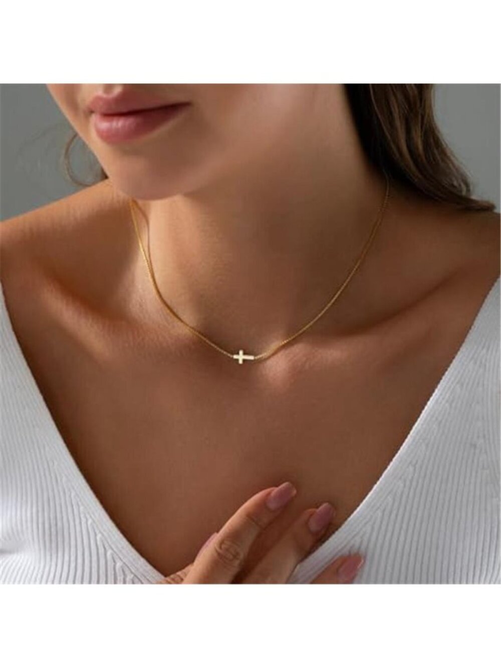 Dainty 14K Gold Plated Cross Necklace - Picture 2 of 3
